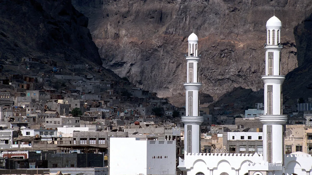 The old town of Aden, Yemen, with a mosque's minarets in the foreground and the crater hills behind (file photo). This photo does not depict any event reported in this article.
