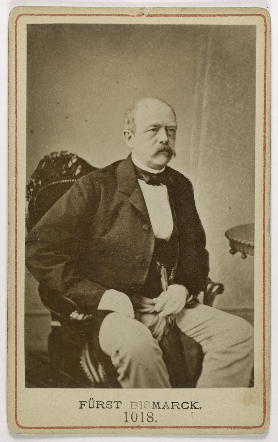 Carte-de-visite portrait of Otto von Bismarck, 1870–1890 — the Prussian chancellor who staged the 1866 war as a planned step in German unification. Period photograph, not a depiction of the war.