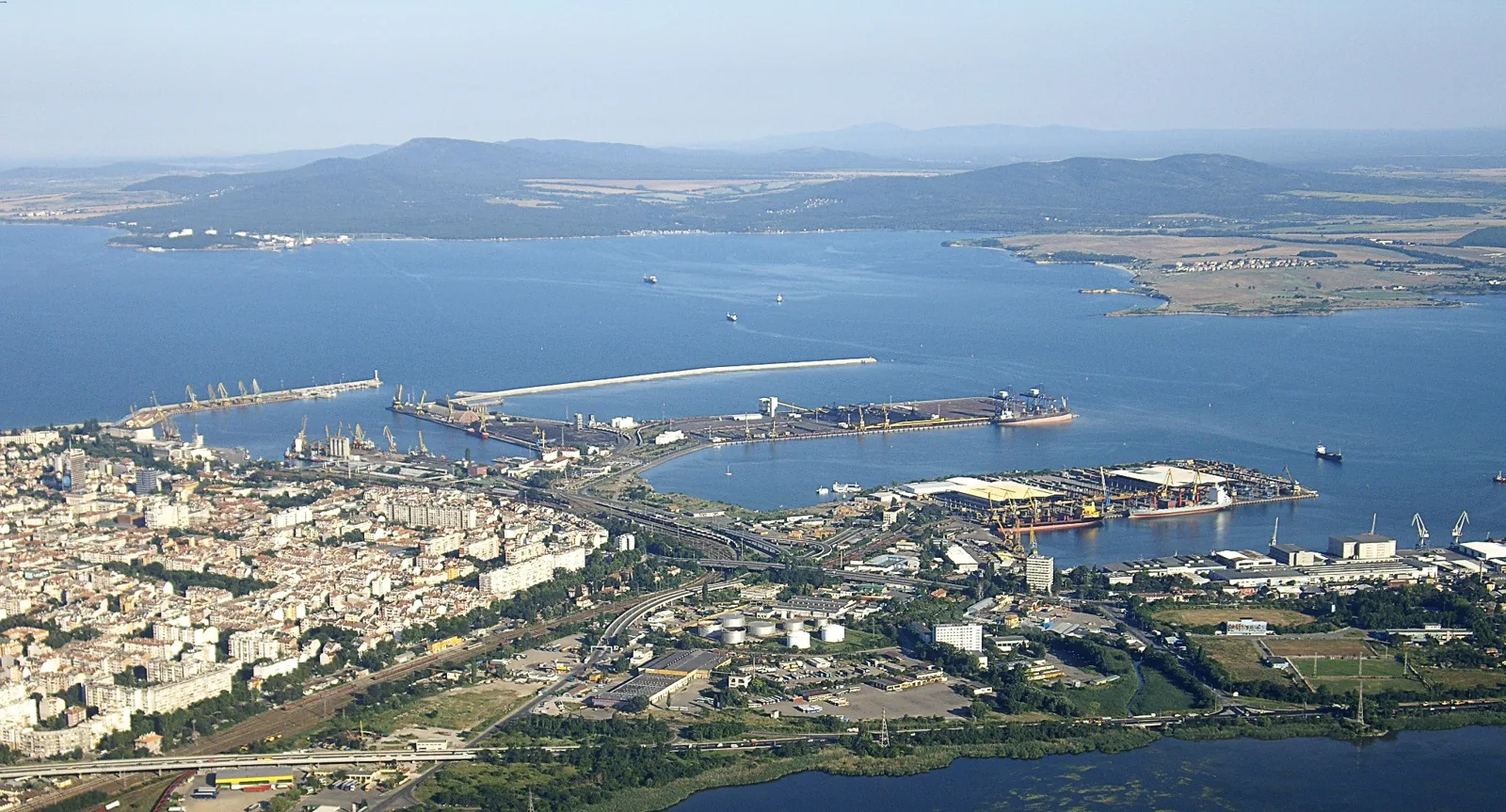 The Port of Burgas and the Burgas bay on Bulgaria's Black Sea coast, seen from the air (file photo). This photo does not depict any event reported in this article.