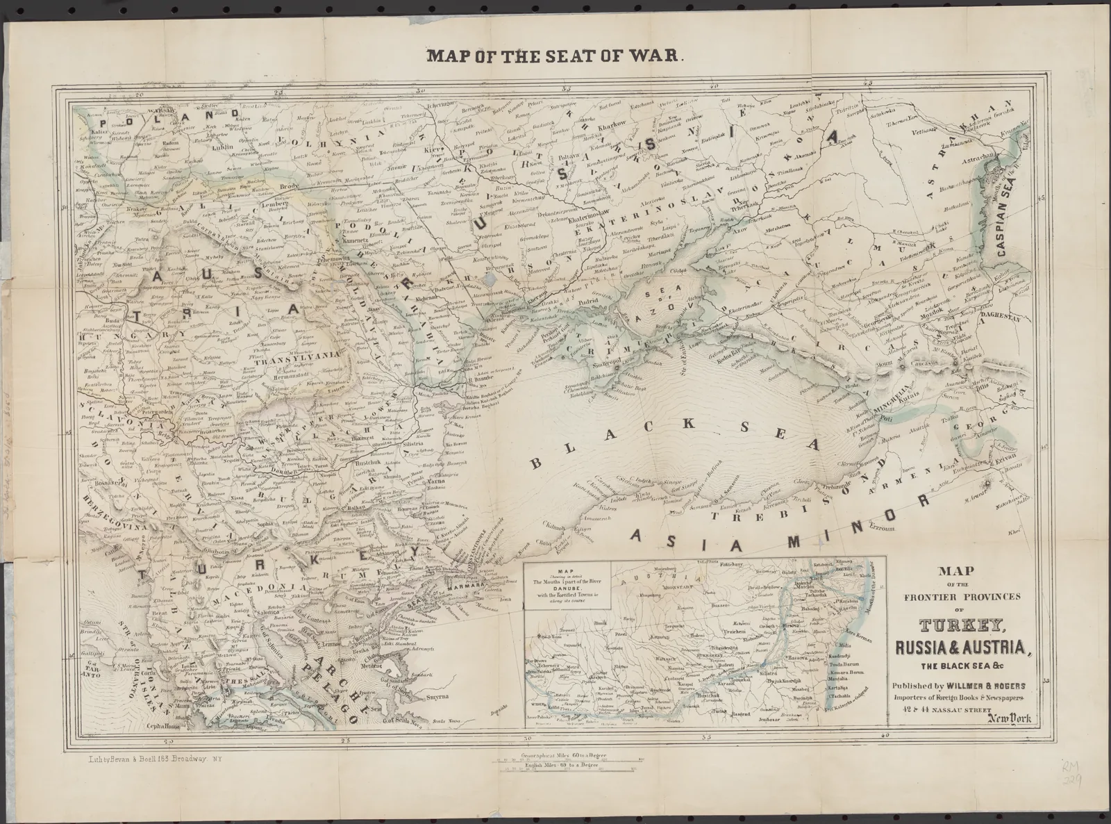 An 1854 American map of the seat of war showing the Black Sea region. - Map: Willmer & Rogers, New York (1854, public domain)