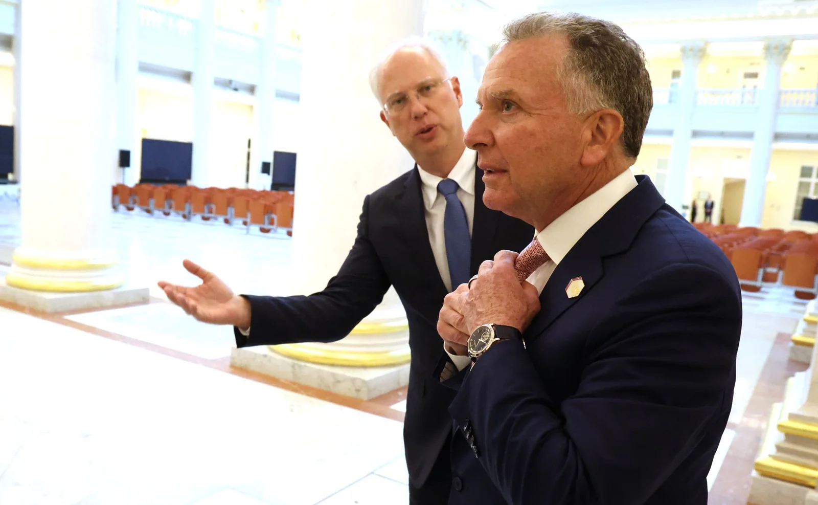 US special envoy Steve Witkoff (foreground) with Russian presidential envoy Kirill Dmitriev in an earlier meeting. This photo does not depict the Washington talks.