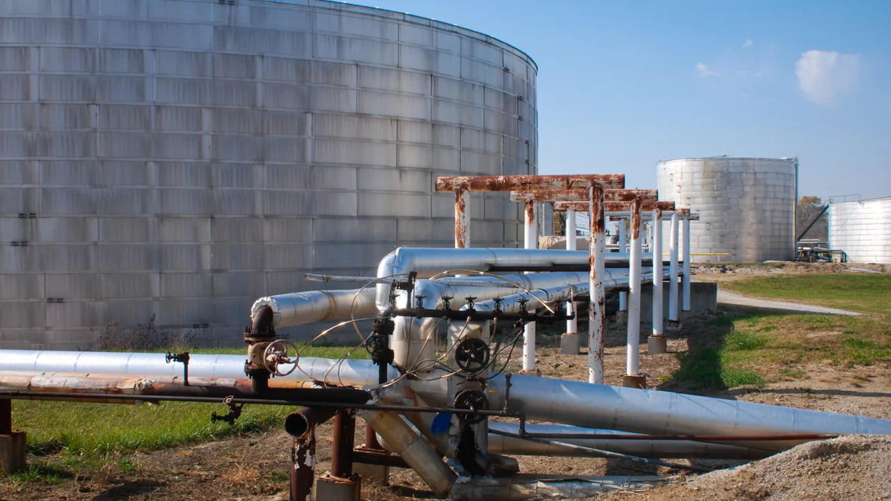 Fuel storage tanks at a refinery (file photo). This photo does not depict the reported fire.