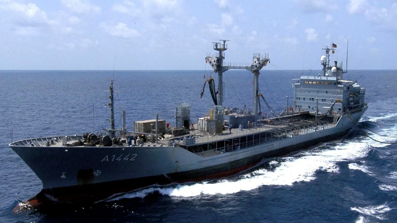 A naval oiler underway in the Gulf of Oman (file photo, 2006). The Gulf of Oman is the sea lane east of the Strait of Hormuz, where Iran's navy said it struck an unmanned craft on Friday. This photo does not depict any vessel or event reported in this article.
