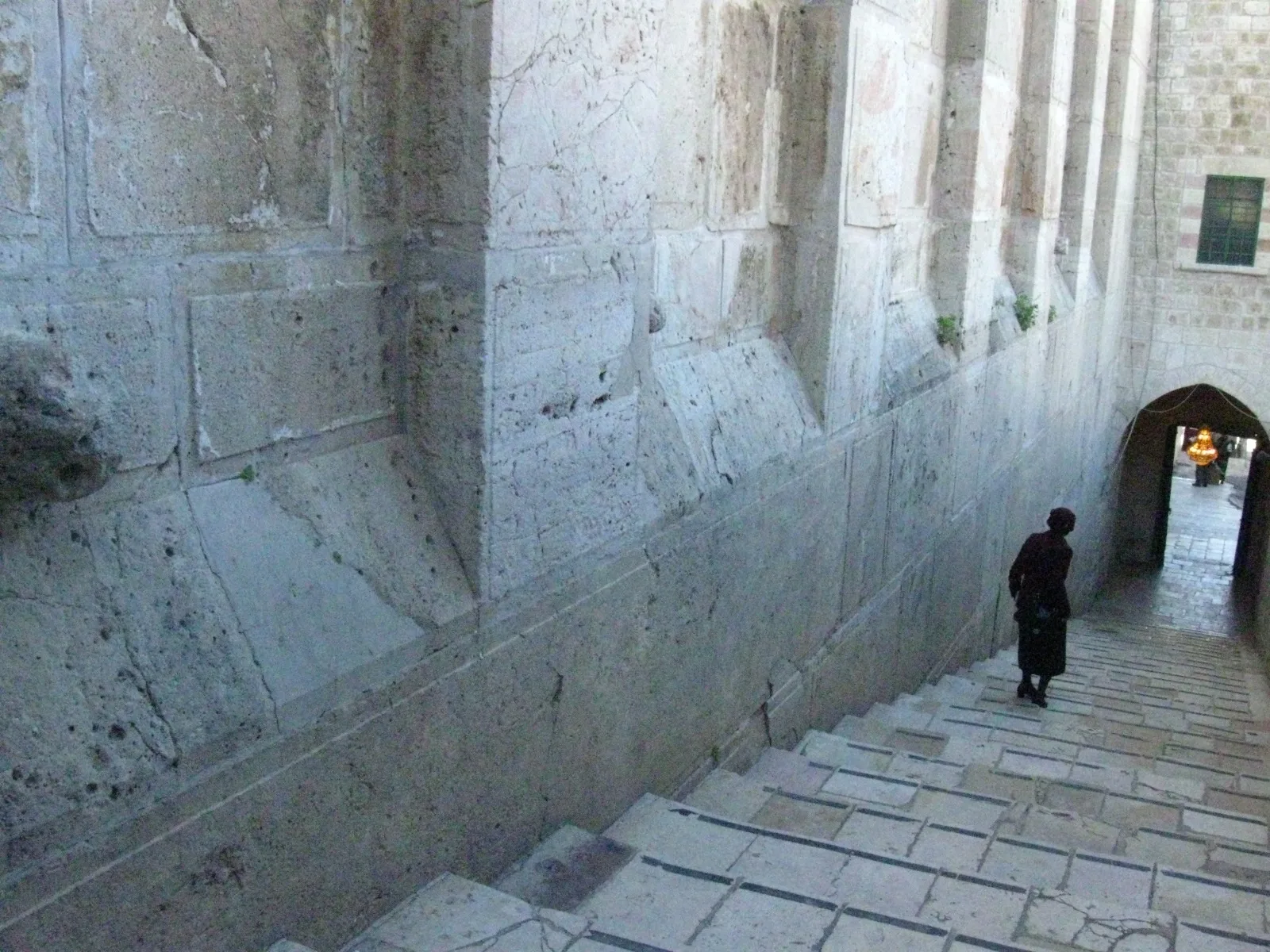 The massive stone wall and entrance steps of the Cave of the Patriarchs / Ibrahimi Mosque complex in Hebron's Old City (file photo). Hebron is the largest Palestinian city in the West Bank and the site of Friday's checkpoint attack and the operation that followed. This photo does not depict any event reported in this article.