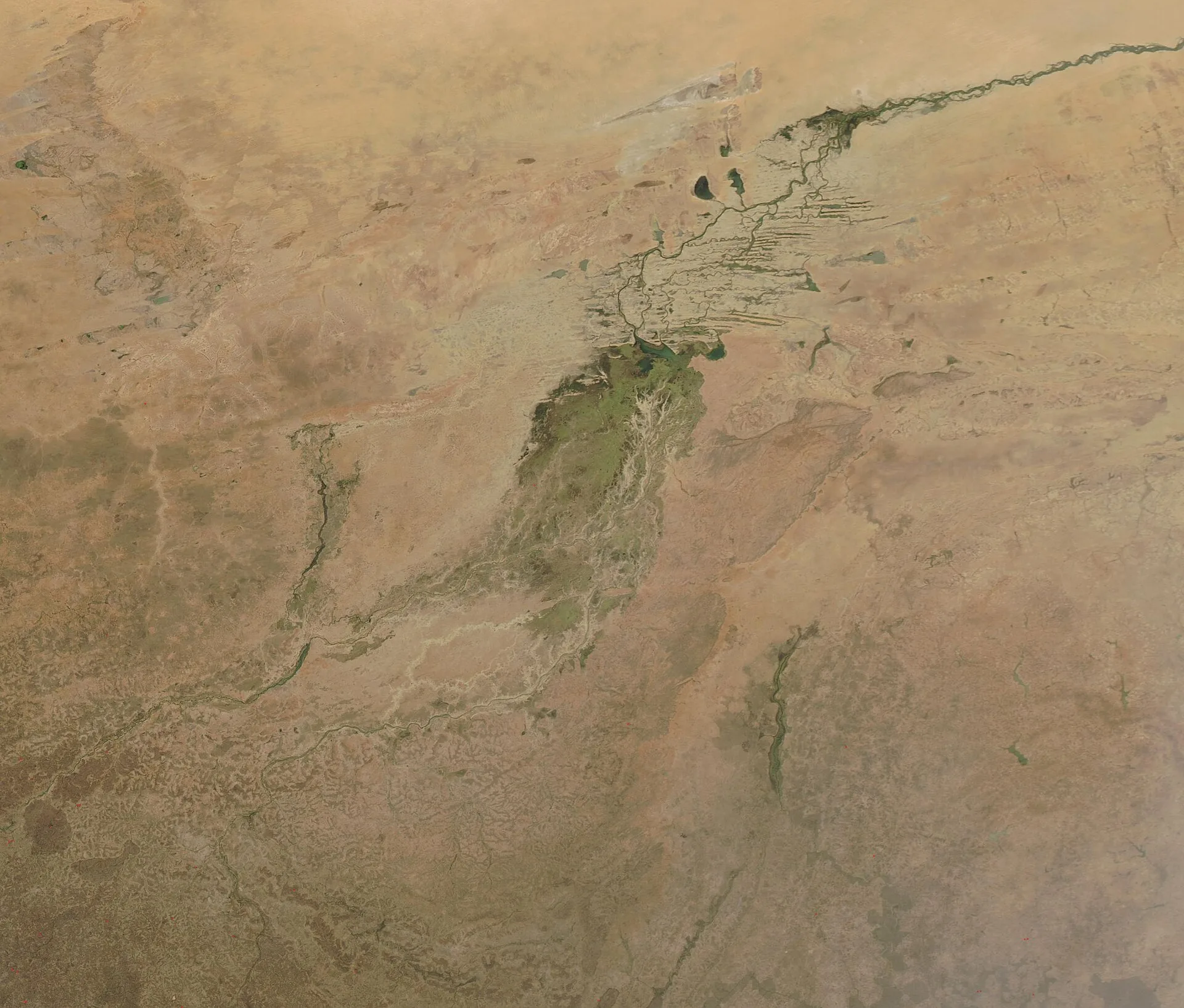 Satellite view of the Inner Niger Delta region of western Niger. This image does not depict the September 2026 attacks. — Image: MODIS Land Rapid Response Team, NASA GSFC / Wikimedia Commons (public domain)