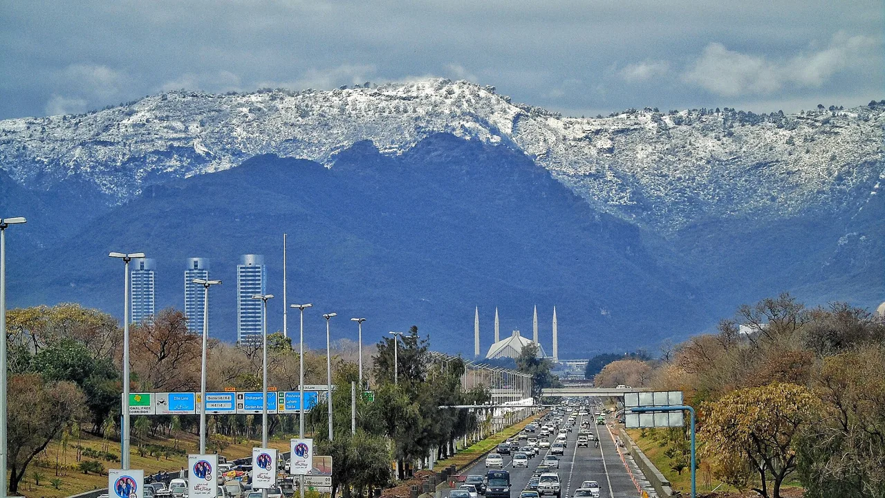A highway in Islamabad looking towards the Faisal Mosque and the Margalla Hills (file photo). Pakistan is the key intermediary between Washington and Tehran. This photo does not depict any event reported in this article.