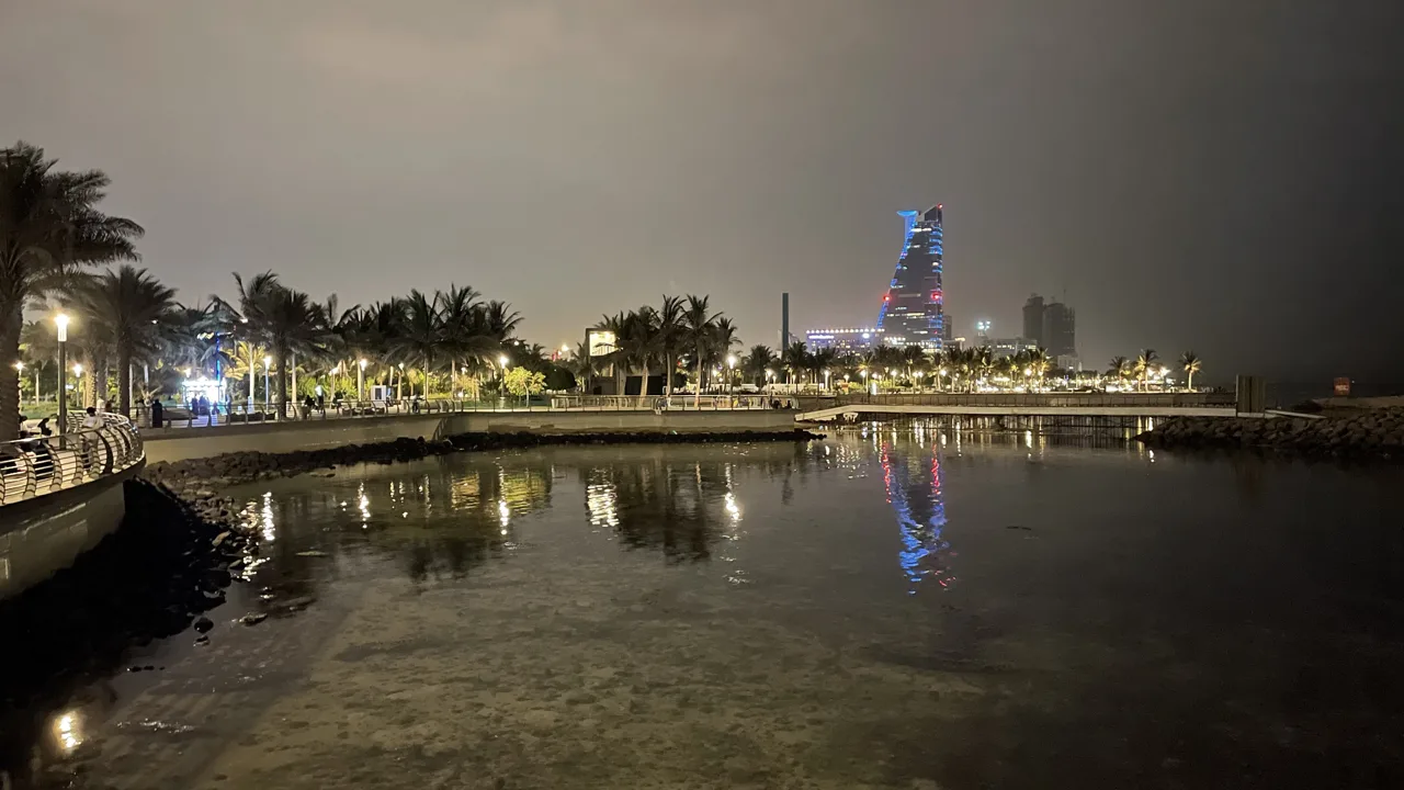 The Jeddah Corniche at night, Saudi Arabia (file photo). Jeddah was one of the areas where Saudi Civil Defense said debris from intercepted missiles fell on Saturday. This photo does not depict any event reported in this article.
