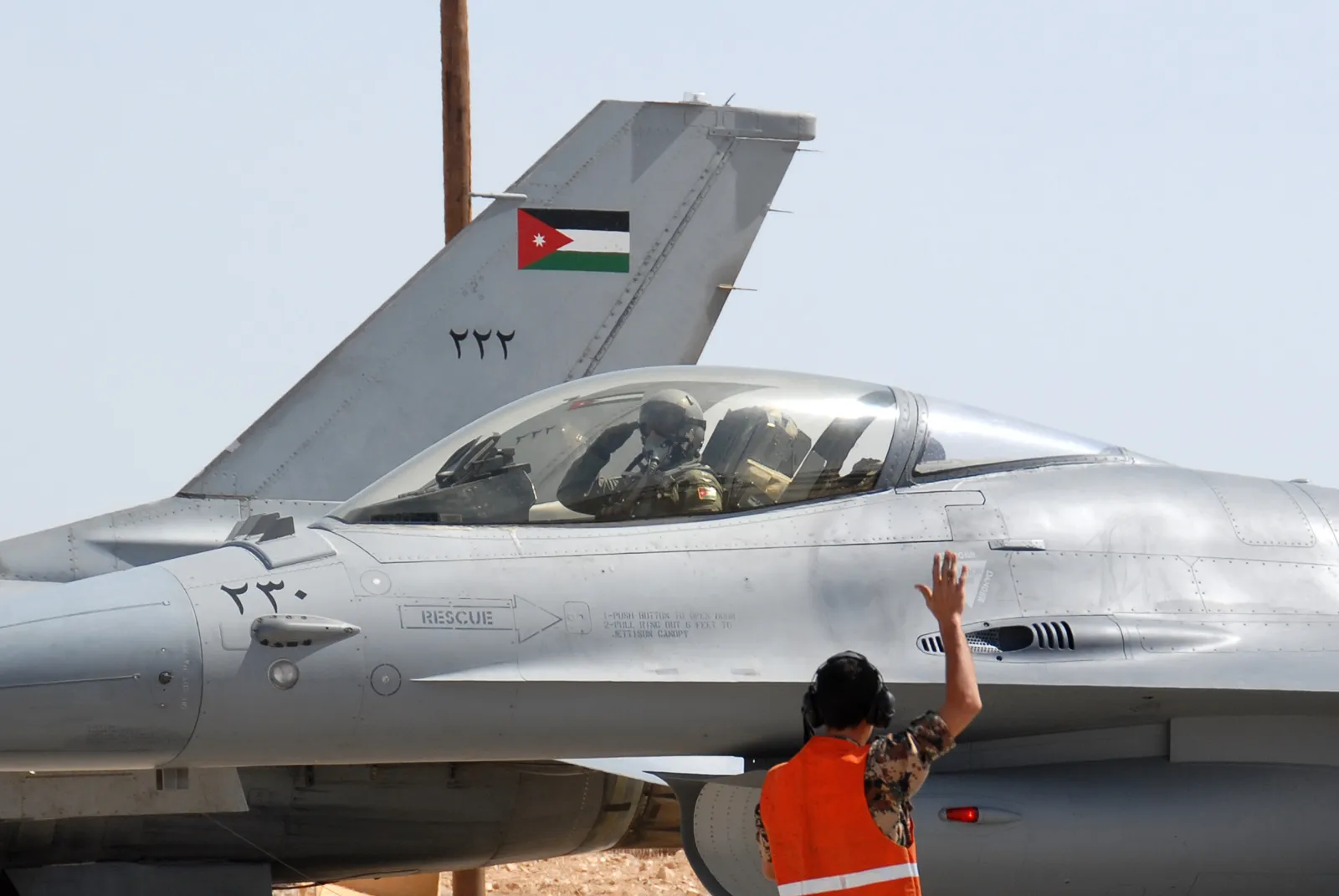 A Royal Jordanian Air Force F-16 at Azraq air base, Jordan (file photo). Jordan said its fighter jets struck militant hideouts in southern Syria on Monday evening. This photo does not depict any event reported in this article.