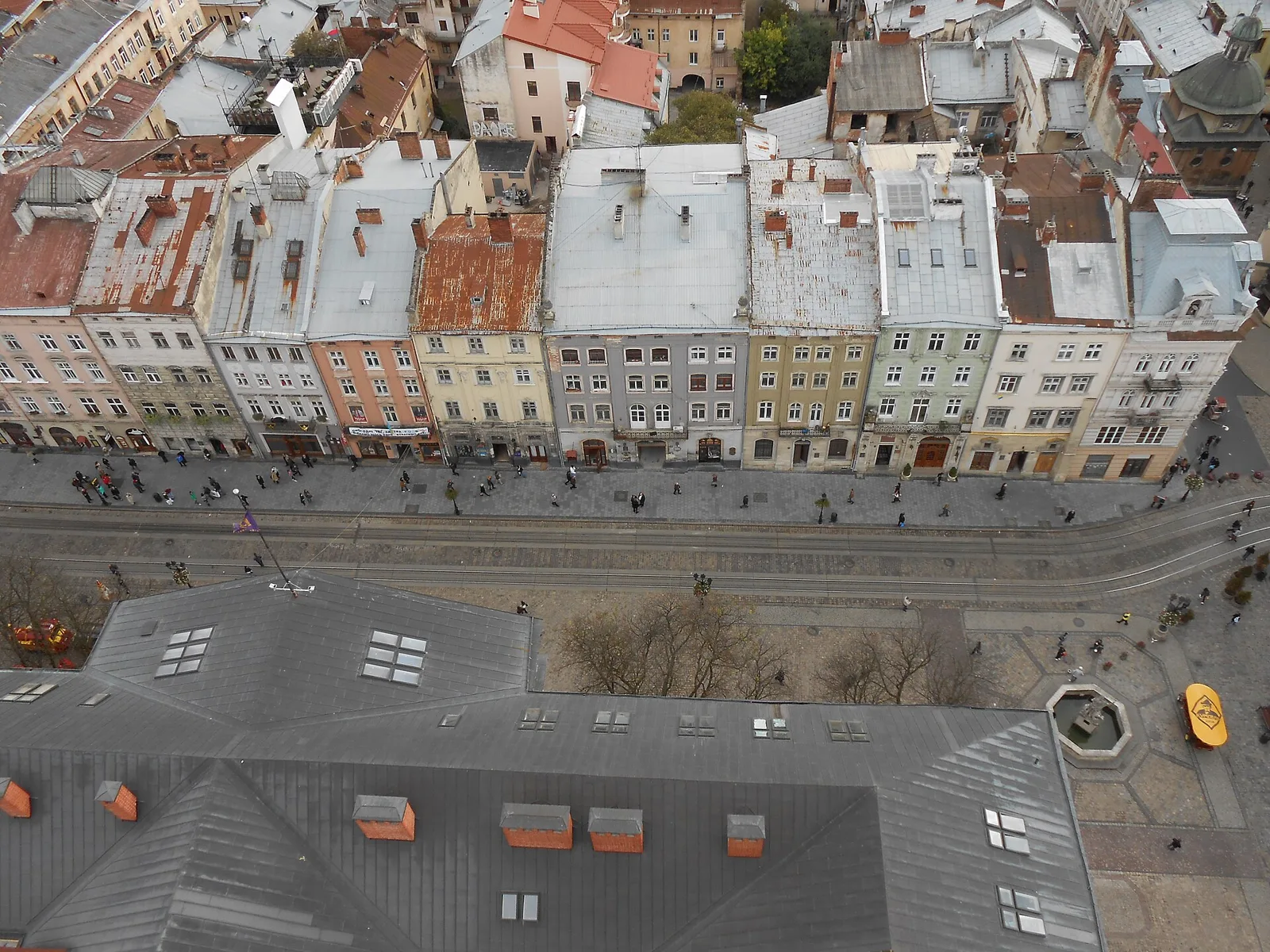 Historic townhouses in Lviv's old town, photographed from above (file photo). Lviv region was among the western regions Ukraine's energy ministry said Russia struck this week. This photo does not depict any damage or event reported in this article.