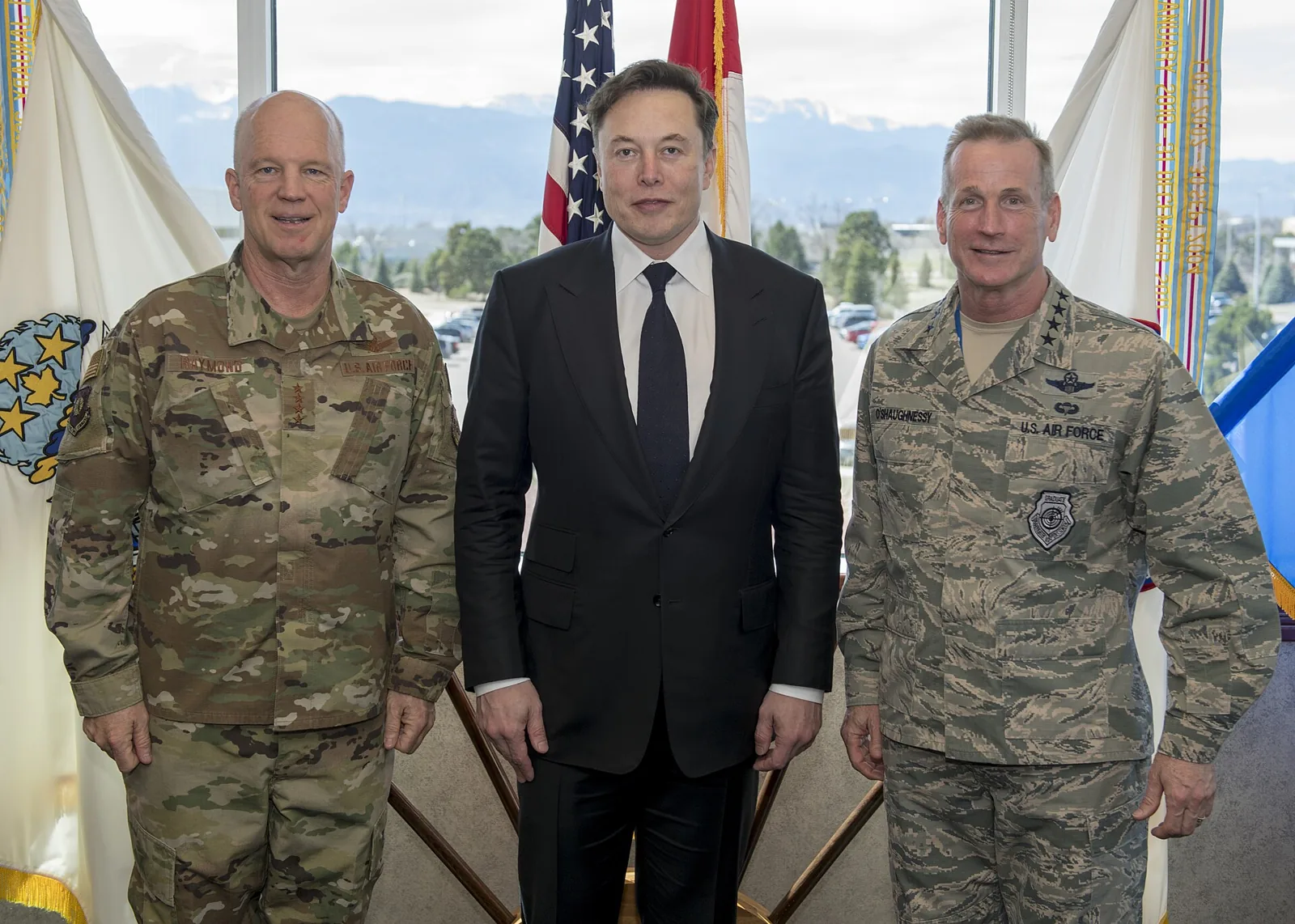SpaceX chief executive Elon Musk (centre) with US Air Force officers during a visit to North American Aerospace Defense Command and Air Force Space Command headquarters in 2019 (file photo). This photo does not depict any person or event reported in this article.