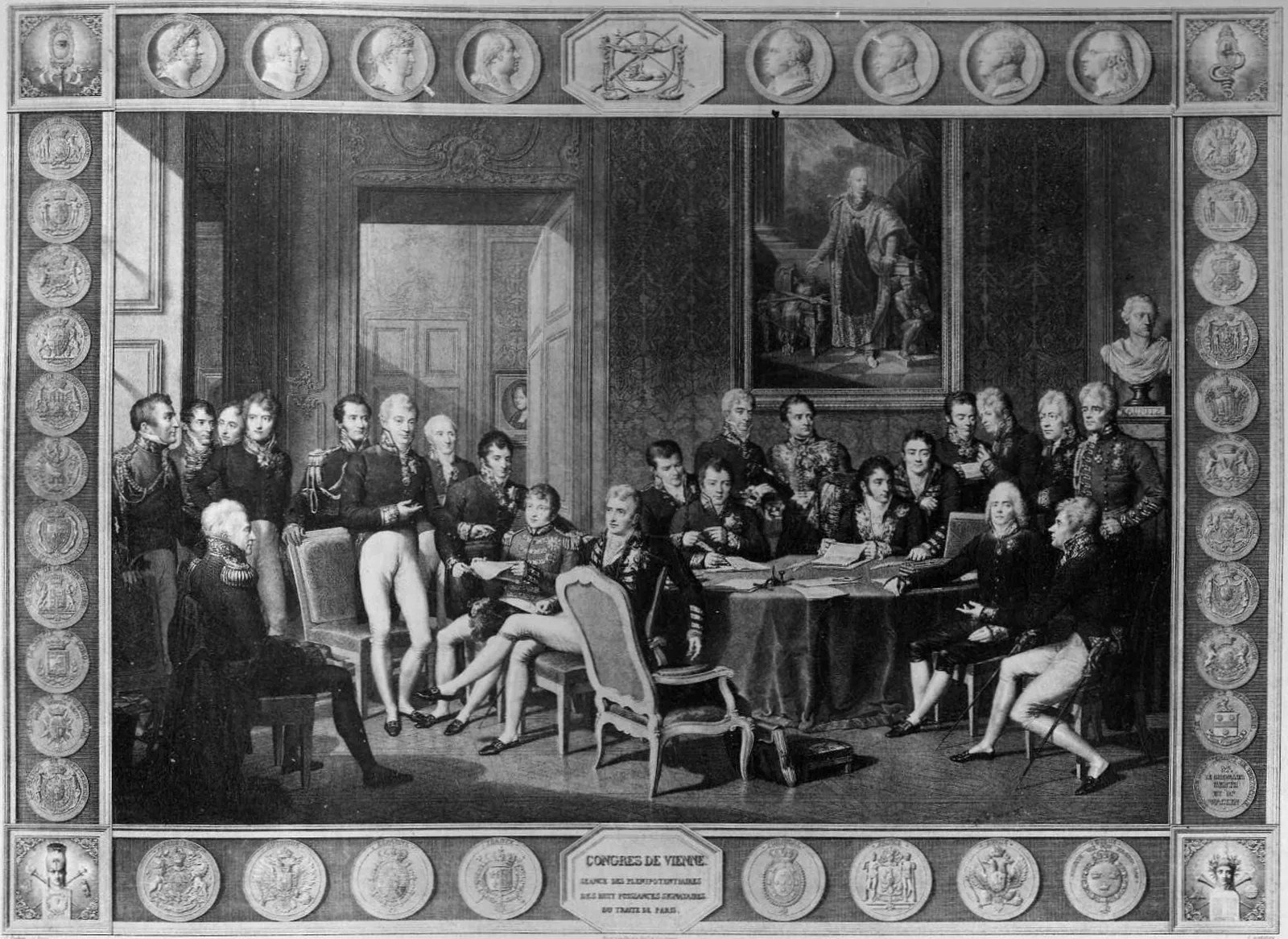 Painting of the Congress of Vienna, where diplomats redrew the map of Europe after Napoleon's defeat.
