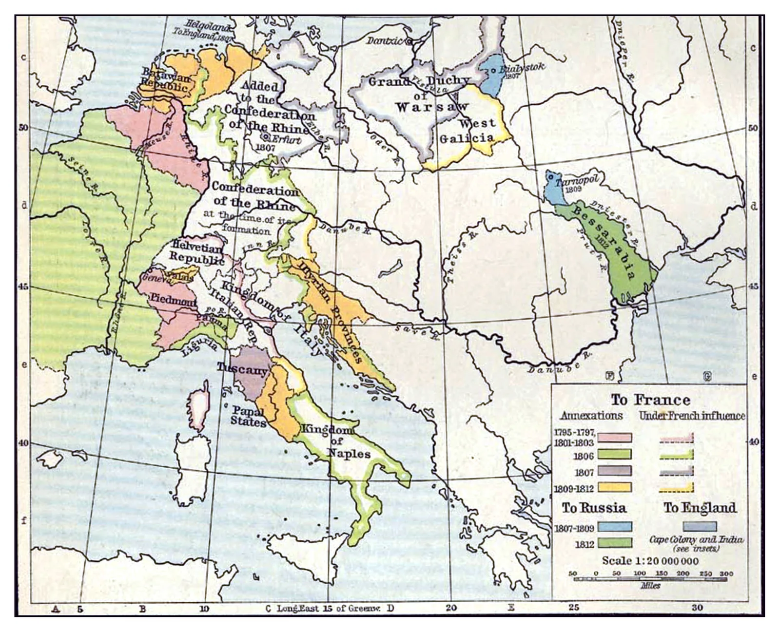 Archival map of European annexations and treaty adjustments, 1801-1812. - Map: William R. Shepherd, Historical Atlas (1911, public domain)