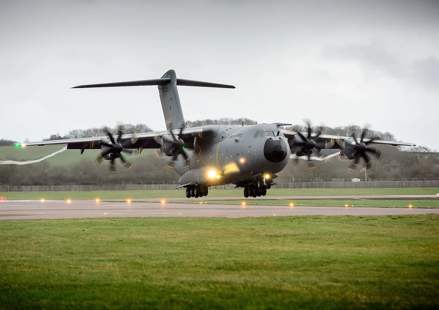 A Royal Air Force Atlas A400M transport aircraft taking off (file photo). Britain will also deploy an A400M and military advisers under Tuesday's announcement. This photo does not depict any event reported in this article.