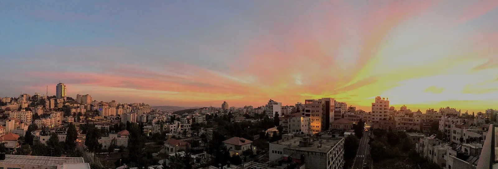 Ramallah, in the occupied West Bank, at sunset (file photo). The weekend attacks took place near Abu Falah and Taybeh, north of Ramallah. This photo does not depict any event reported in this article.