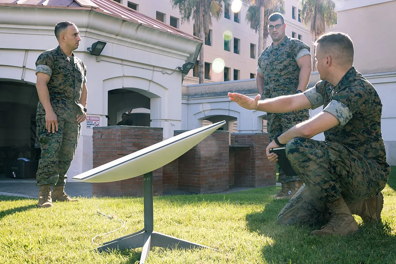 U.S. Marines train on the employment of a Starlink satellite communications terminal at Naval Support Activity Naples, Italy (file photo). This photo does not depict any unit or event reported in this article.