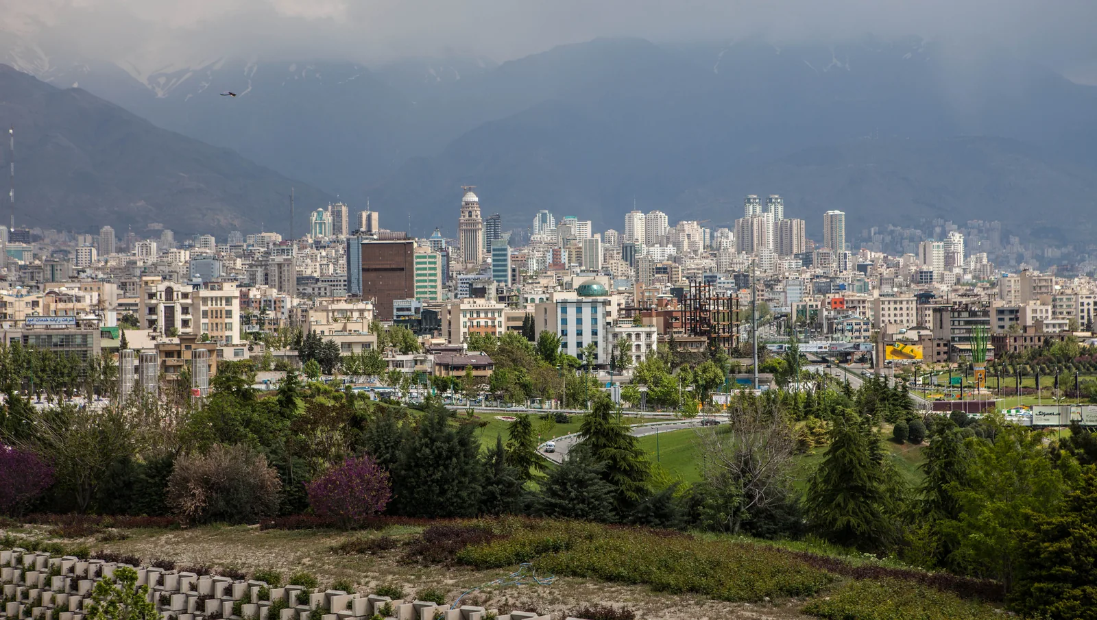 Tehran's skyline with the Alborz mountains behind.