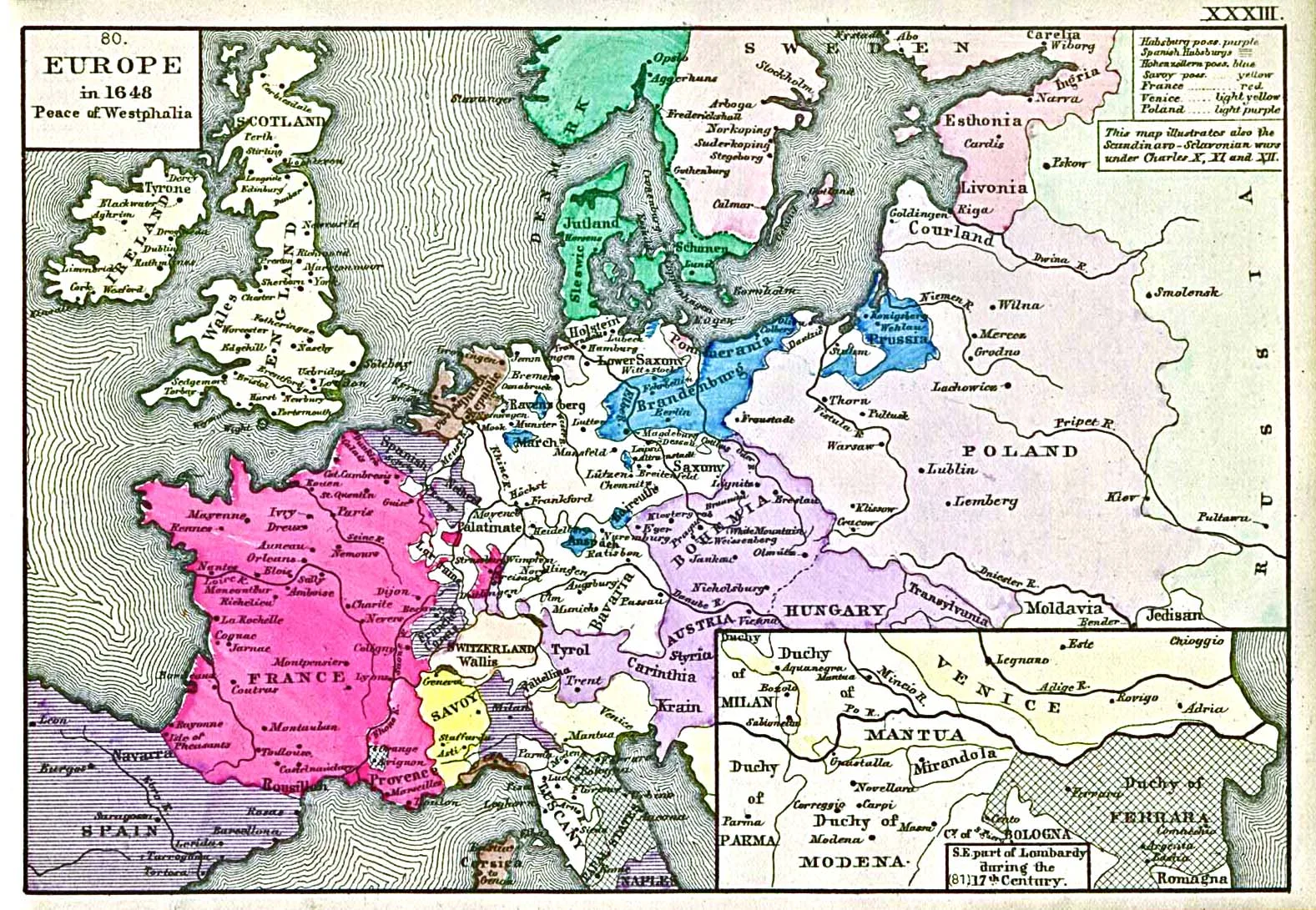 Europe in 1648, at the Peace of Westphalia — archival reproduction of a 19th-century atlas plate, not a period artifact. - Map: Robert H. Labberton (public domain), via Wikimedia Commons