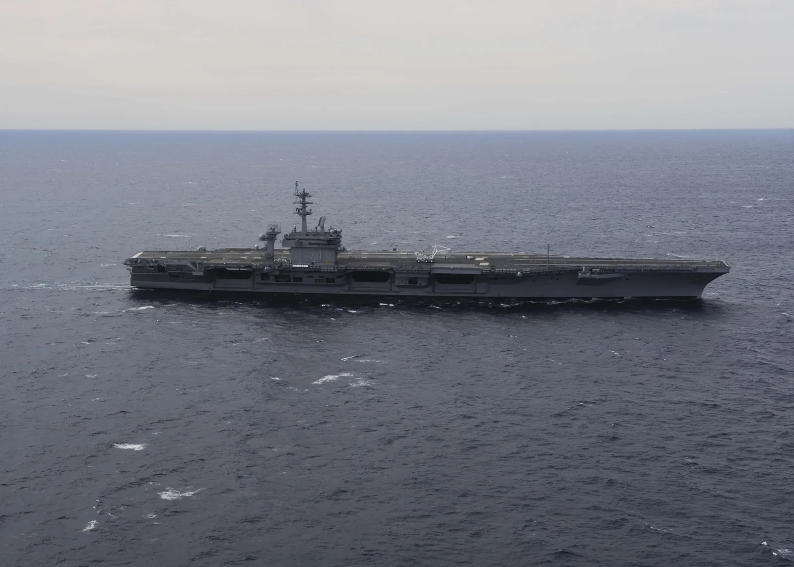 The aircraft carrier USS Theodore Roosevelt underway. The carrier left San Diego on September 27, 2026, for the Middle East.