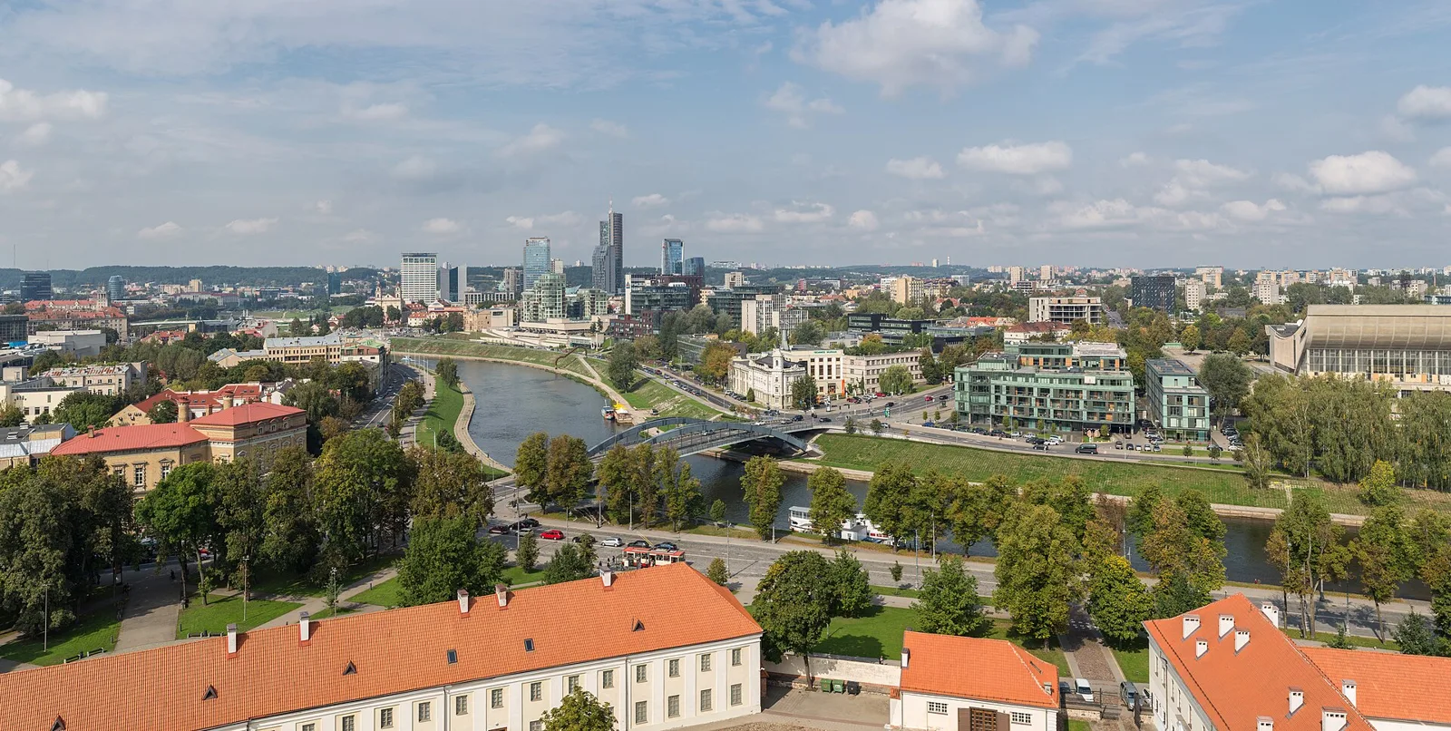 The modern skyline of Vilnius, Lithuania, across the Neris River (file photo). Lithuanian officials met in the capital on Monday after the weekend Starlink incident. This photo does not depict any event reported in this article.