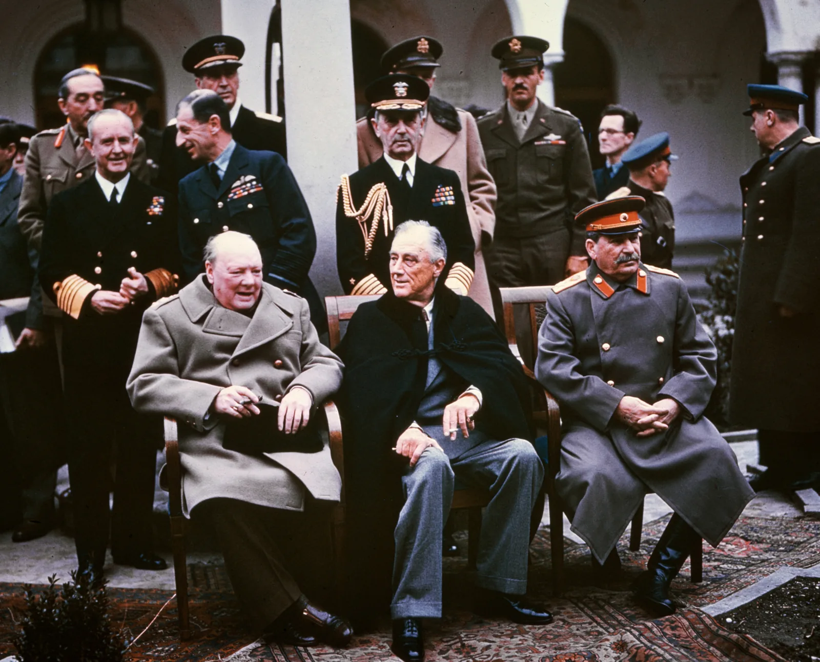 Winston Churchill, Franklin D. Roosevelt and Joseph Stalin at the Yalta Conference, February 1945.