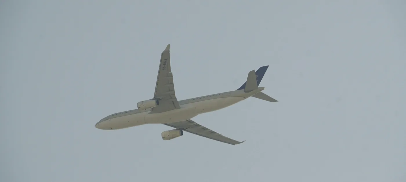 A Saudia A330 (archive photo). This photo does not depict the aircraft damaged in the October 2026 attack on Riyadh's King Khalid International Airport.
